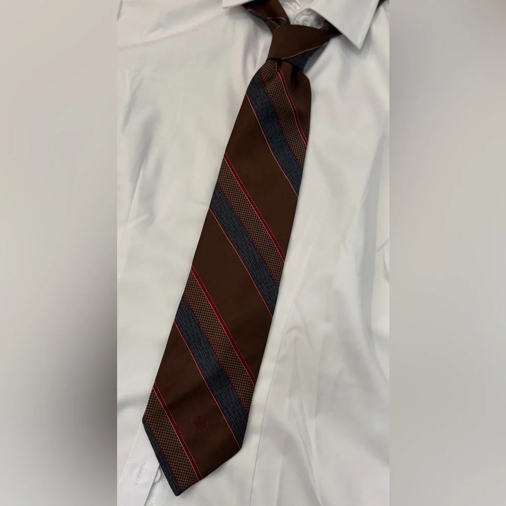 VTG 70s 80s Christian Dior Monsieur Brown Red Blue Striped Tie, Red Dior Logo